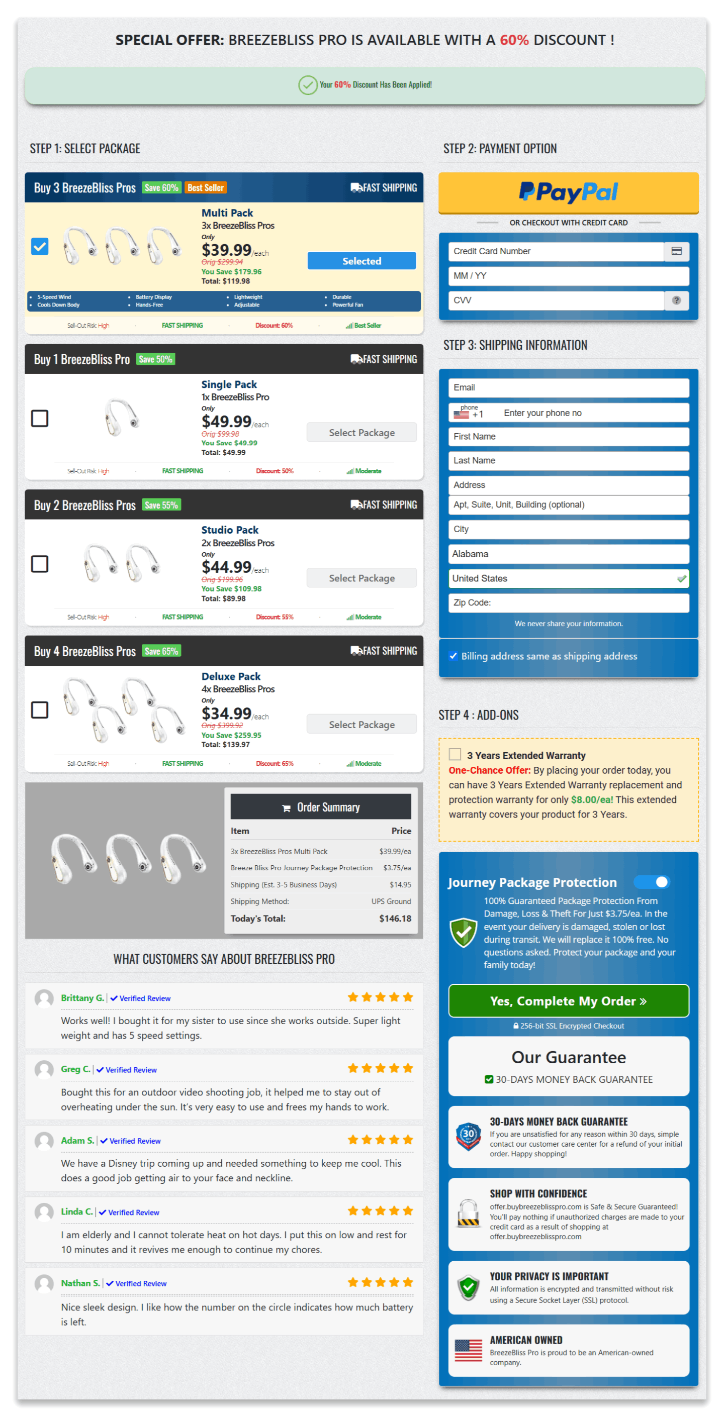 Breeze Bliss Pro secure checkout page